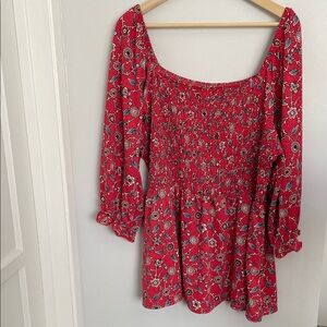 MELLODAY Red Floral Smocked Top